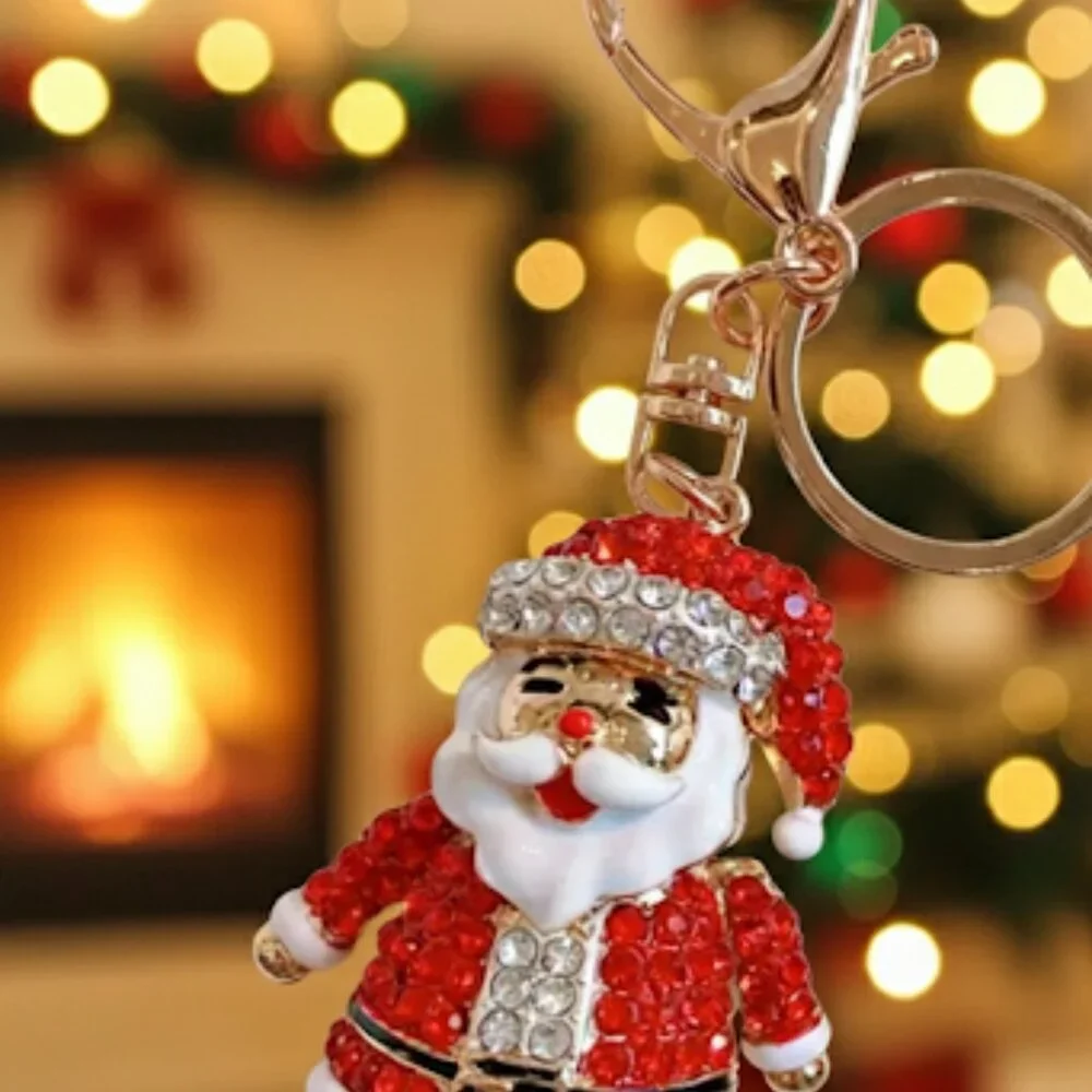 🎄Stunning Adorable Rhinestone Santa Claus Holiday Bling Handbag Keychain Charm - Picture 5 of 8